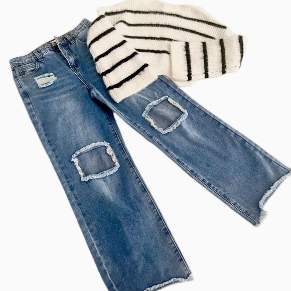 GB Girls Wide Straight Leg Distressed Jeans Size 10 - Picture 3 of 14